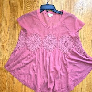 Anthropologie Mauve Crochet Lace Top Swing Meadow Rue